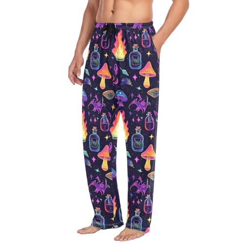 Men's Colorful Mushrooms Skulls Pajama Pants with Pockets - Straight Fit Cotton Sleep Bottoms for Lounge & Nightwear4