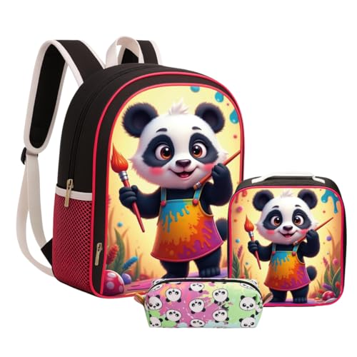 Mochila Escolar Infantil Feminina Grande | Kit Bolsa Menina 3 Peças Panda