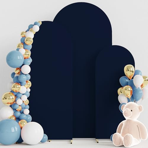 Image of Wokceer Wedding Arch Backdrop Cover 6FT, 5FT, 4FT Set of 3 Spandex Fitted Navy Blue Arch Covers for Round Top Chiara Backdrop Stands Cover for Birthday Party Ceremony Decor