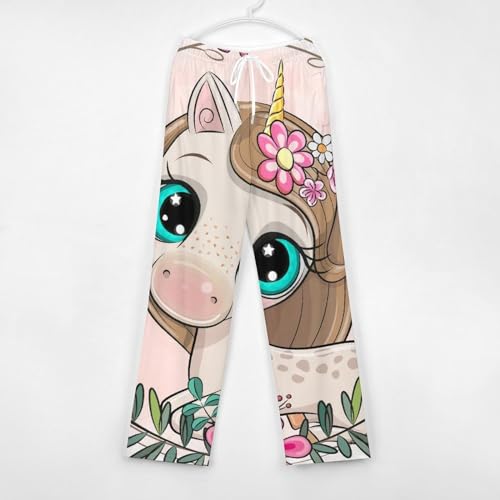 Bas de pyjama long licorne rose pantalon vêtement de nuit doux S