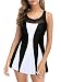 Century Star Women's Elegant Dress One Piece Boy-Leg Bathing Suit Swimdress Printed Swimwear Swimsuits Black White XL(US 12-14)