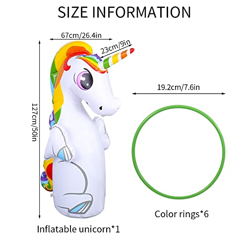 Inflatable Unicorns Punching Bag for Kids,50 Inch Bop Bag Inflatable Punching Toy- Instant Bounce Back- Sandbags Boxing Bag with 6 Toss Rings for Children and Adults - Thumbnail 3