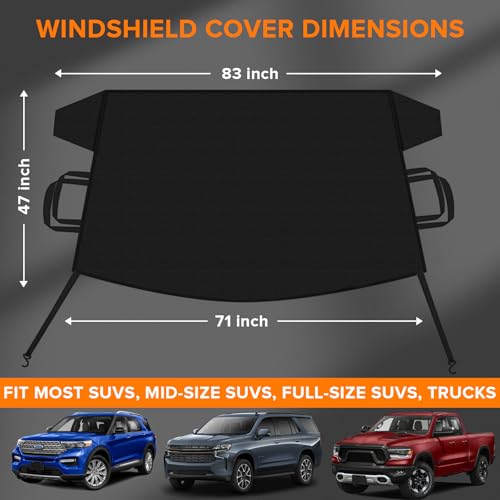 FXUP Car Windshield Cover for Ice and Snow Heavy Duty 600D Waterproof Oxford Fabric Windshield Snow Cover Fit for Most Cars Trucks Suvs Essential Car Winter Accessories X-Large Size (82.8 x 47 Inch)
