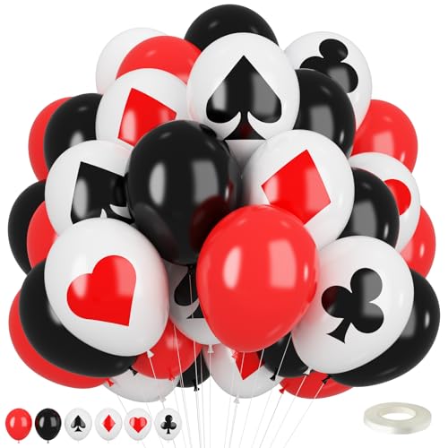 Poker Balloons, Casino Theme Party Balloons Black White Red Poker Card Latex Balloon Red Black Happy Birthday Carnival Balloon for Poker Casino Night Party Supplies Indoor Outdoor Decor