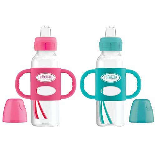 Dr. Brown's Milestones Transition Sippy Bottle with Silicone Handles - Pink/Turquoise - 8oz - 2pk - 6m+