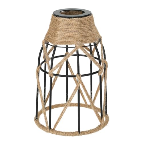 Image of 1 Pack Industrial Hemp Rope Pendant Lamp Shade, Small Vintage Boho Hanging Light Shades, Mini Rustic Metal Cage Lampshade for E27 Chandelier Wall Sconces Ceiling Hanging Pendant Light Fixture