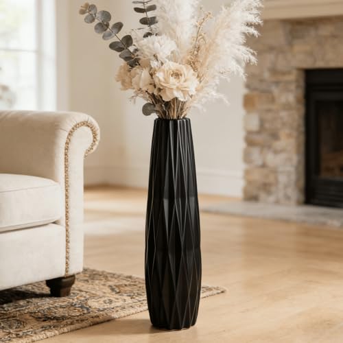 Black Matte Floor Ceramic Vase,24 Inch Large Vase for Home