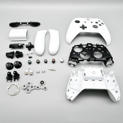 Image of Hzxkqmil Replacement Full Housing Shell Kit for Xbox One X /S Controller | DIY Faceplate Case Front Cover Back Shell Middle Frame Side Rails Buttons Accessories for Xbox One S /X Controller 1708, White