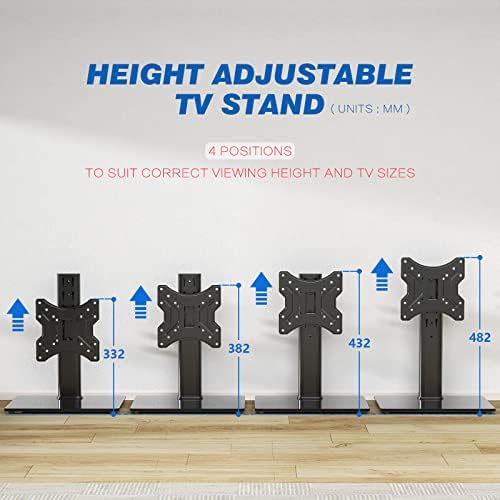 RFIVER Universl Swivel TV Stand Base Table Top TV Stand Replacement for Most 23-43 inch Flat Curved TV with Height Adjustable Tempered Glass Base max 30kgs