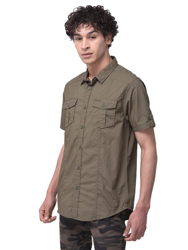 Image of Woodland Mens Cotton Printed Casual Regular Fit Half Sleeves Shirt
