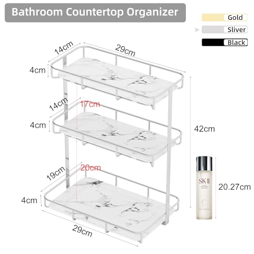 Image of Bathroom Organizer Countertop Perfume Organizer Makeup Organizer Cosmetics Storage Display Rack Vanity Tray Dresser Stainless Steel Gold Shelf White Marble Ceramic Tray