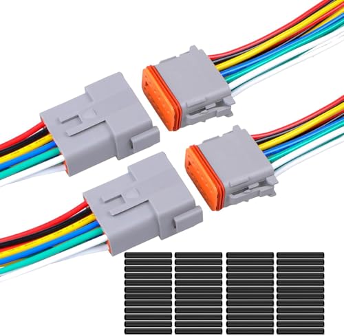 Exqutoo 2Pack 12-Pin Waterproof DT Connector Male and Female Wire Connectors with 16AWG 105℃ 600V Wires and Heat Shrink Tubes, Applicable for Automotive Electrical Connections