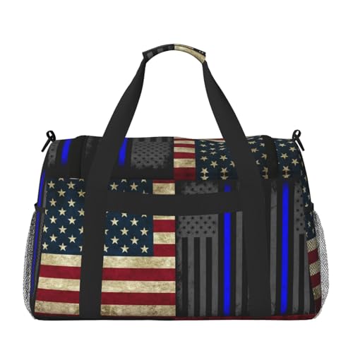 Duffle Bag For Travel America Thin Blue Line Flag Travel Bag Carry On Bag For Womens Mens Gym Weekender Overnight Trips2