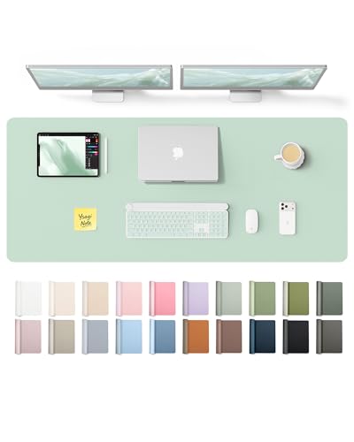 Image of YSAGi Leather Desk Pad Protector, Office Desk Mat, Large Mouse Pad, Non-Slip PU Leather Desk Blotter, Laptop Desk Pad, Waterproof Desk Writing Pad for Office and Home (Pale Green,55 inch x 17.2 inch)
