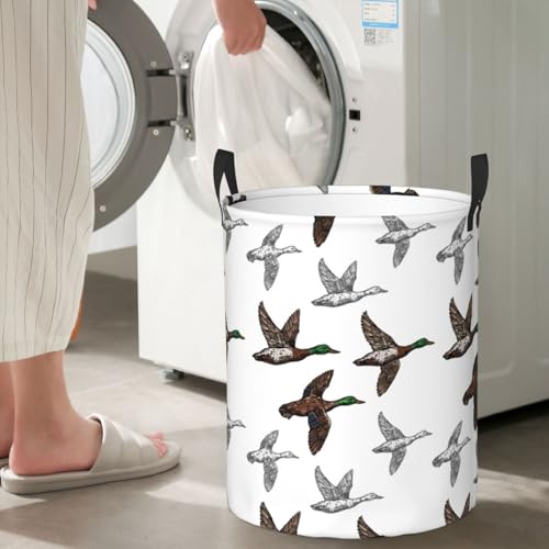 Image of Laundry Basket Room Decor,Round Laundry Hamper Waterproof Dirty Clothes Hamper Collapsible Laundry Baskets With Handles,Toy /Clothes Storage Basket For Home Dorm Bathroom Decor