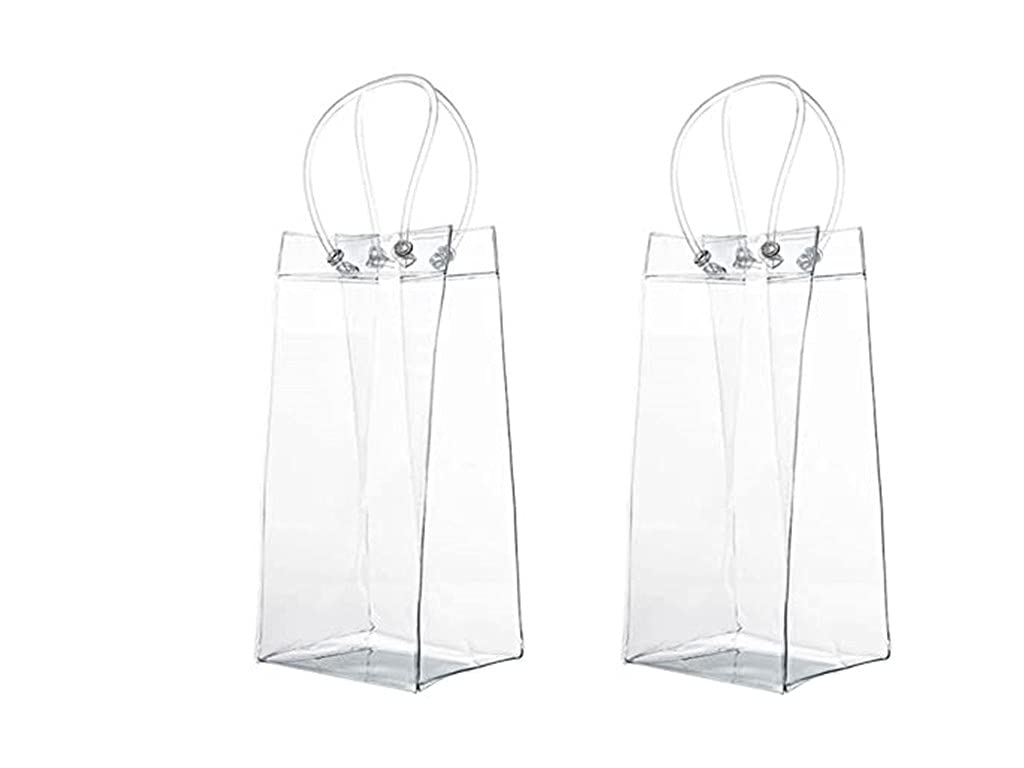 2Pack Wine Ice Bags, Portable Collapsible Clear Wine Cooler Bag PVC Wine Pouch Bags with Handle for Champagne Cold Beer White Wine Chilled Beverages