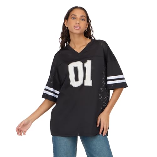 Image of Forever 21 Women's Mesh Oversized Football Tee with Screens
