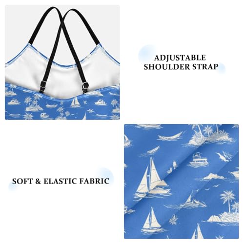JUNZAN Tropical Sailboats Blue Girls 1 Piecing Swimsuit Kids Bathing Suits Swimming Suits3