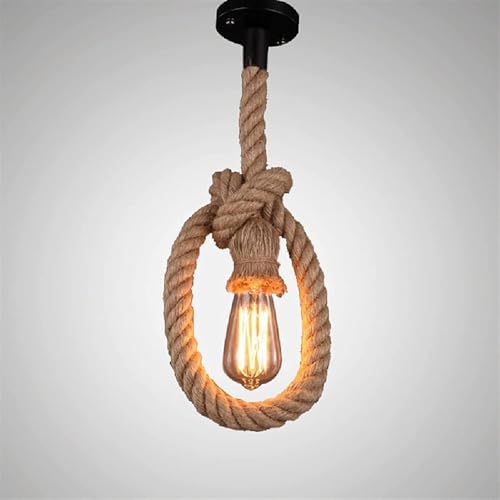 Lustre en corde de chanvre et fer à tête unique pour éclairage rétro