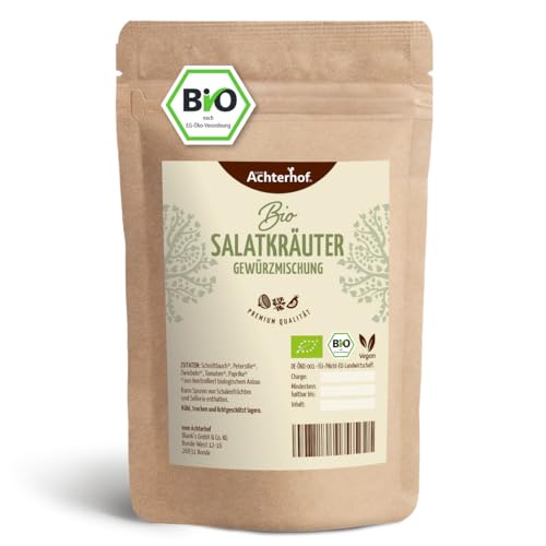 Salatkräuter Gewürzmischung Bio 100g | Salatkräutermischung ohne Glutamat | Vinaigrette für Blattsalat | auch für Dips mit Kräuterquark und Schmand | vom Achterhof