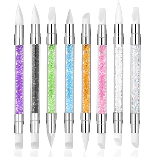 Yuanchu 8 Stück Silikon Nagel Pinsel, Gel Schnitzen Pinsel Silikon Tool Nägel Silikonpinsel Nägel Doppel Köpfe DIY Maniküre Werkzeug für Formen Zeichnen Schnitzen Nagelfolie