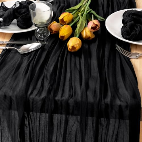 Image of MLMC 2 Pack Black Table Runner 10ft Rustic Gauze Cheesecloth Table Runner 35x120 Inches Cheese Cloth Centerpiece for Wedding Party Bridal Shower Anniversary Events Gothic Decor