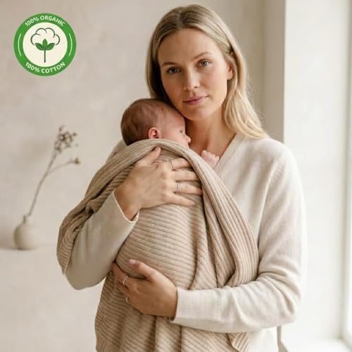 Image of 100% Organic Cotton Knit Receiving Baby Blanket for Newborns - Soft, Breathable Blanket for Crib & Stroller - Nursery Gift 2-Pack (Ribbed Fog /Roman Green)