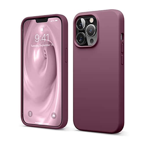 elago Silicona Líquida Funda Compatible con iPhone 13 Pro Case (6.1'), Silicona Premium, Protección Completa - Prueba de Golpes, Anti-Arañazos Revestimiento de Microfibra Suave (Burdeos)