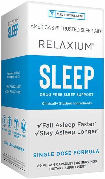 Relaxium - Ayuda para dormir, natural que no forma hábito, suplemento para dormir desarrollado para apoyar un sueño más largo (80 cápsulas)