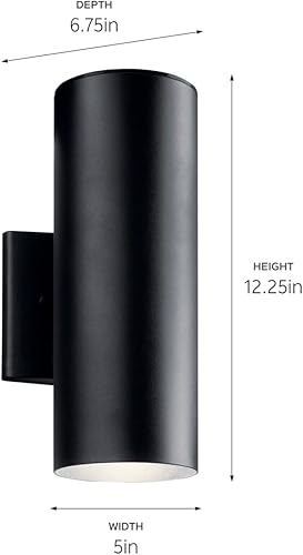 Miniatura 3 de Kichler Aplique de pared LED de 12 pulgadas para exteriores en negro texturizado, lámpara de pared exterior de 1 luz, accesorio cilíndrico, (12