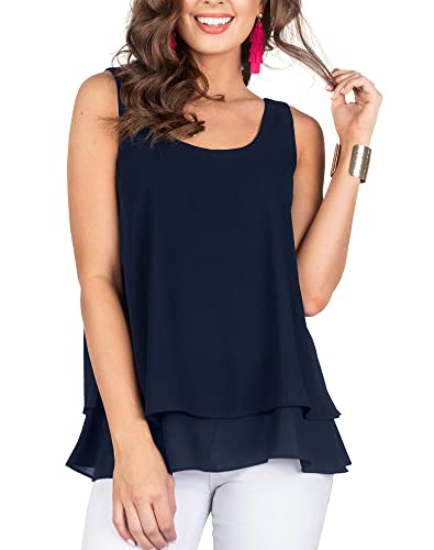 Floral Find Women's Chiffon Layered Tank Tops Summer Sleeveless Round