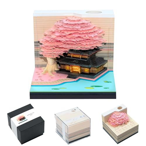 3D Calendar 2026 Pen Holder Tree House Detachable Calendar 2026 DIY Desktop Decoration 3D Notepad (pink)