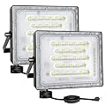 STASUN 2Pack 100W LED Flood Lights Outdoor, 10000lm Bright Work Light with Plug and Switch, 6000K Daylight White, IP66 Waterproof Security Lights for Yard Garage Stadium