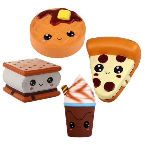 Anboor 4 Piezas Squishies Smore Waffle Cake Pizza Taza de café Kawaii perfumado Suave Lento Aumento Squeeze Alivio del estrés niños Juguete