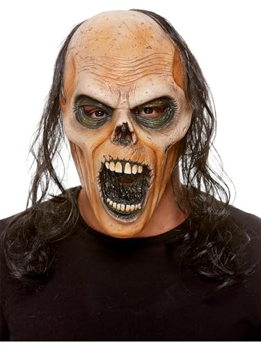 Smiffys Zombie Latex Mask, Brown, Halloween Zombie Alley Fancy Dress, Zombie Dress Up Masks