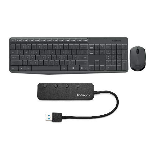 Logitech MK235 Wireless Keyboard and Mouse Combo Bundle with Knox 4-Port USB 3.0 Hub (2 Items)