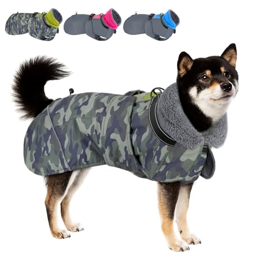 Eyein Dog Coat, Waterproof Adjustable Fleece Dog Turtleneck Jacket with Collar and Drawstring