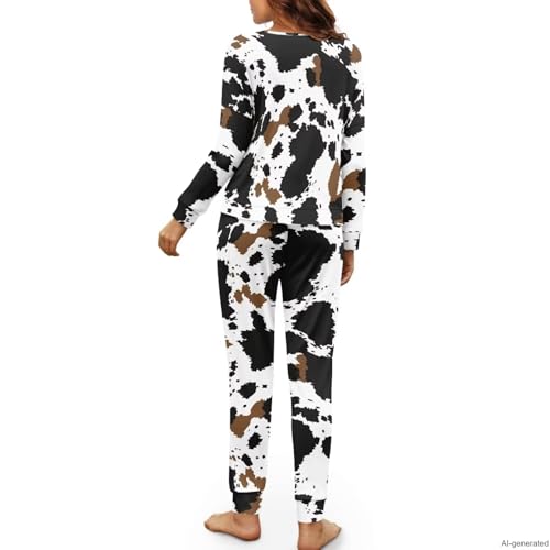 Image of Women's 2 Piece Printed Pajama Set Long Sleeve Sleepwear Set with Long Pants Casual Lounge Sets with Pocket