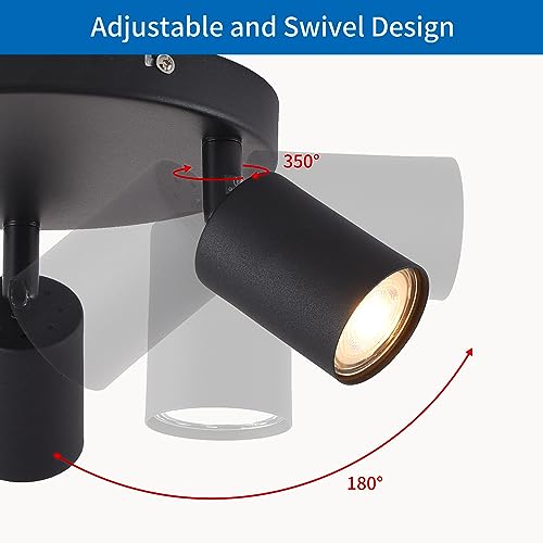 ANWIO 3 Black Spotlight Ceiling Lights,Bedroom Kitchen Lights Ceiling,GU10 Industrial Hallway Ceiling Light Fitting,Spot Light Bar Indoor Adjustable Light Ceiling Spot Lamp(EUS-EA190811, NO Bulbs) - Image 3