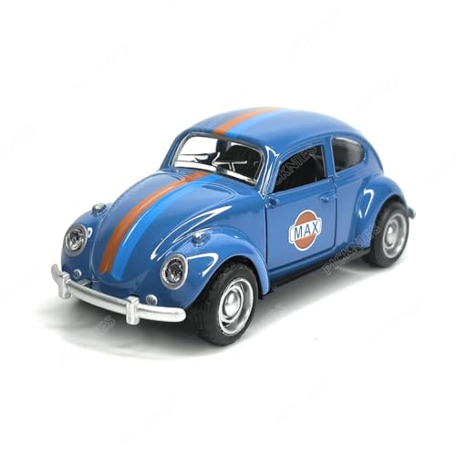 Image of Classic Vintage VW Beetle Diecast Metal Pullback Toy car with Openable Doors for Kids | 1:36 Scale Model | Pull Back | Gift for Boys Girls (Dark Blue)