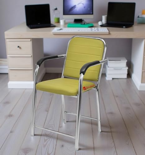 Image of GOYALSON Office Chair Visitor with arm Rest with Steel Frame and Cushioned seat Back Chair Without Wheels Chair (1, Green, Heavy 1)