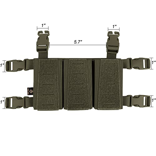 Tactical Triple Mag Pouch,Placard 5.56 Magazine Panel With Insert Set Clip Holder With Hook Backing And Female Qasm Buckles. (Ranger Green) #TOP1