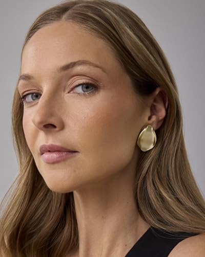 PAVOI 14K Gold Plated Sterling Silver Posts Chunky Vintage Organic Hammered Brushed and Textured Geometric Earrings for Women | Statement Earring Pair4