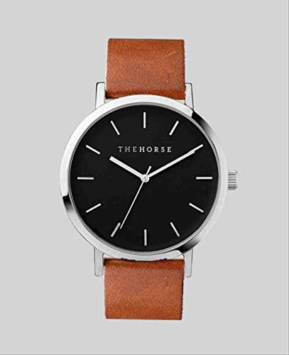 DECTN Armbanduhr Neue einfache und stilvolle Herren- und Damengürteluhr Horse Watch 13 S Silver Shell Black Face - Brauner Gürtel