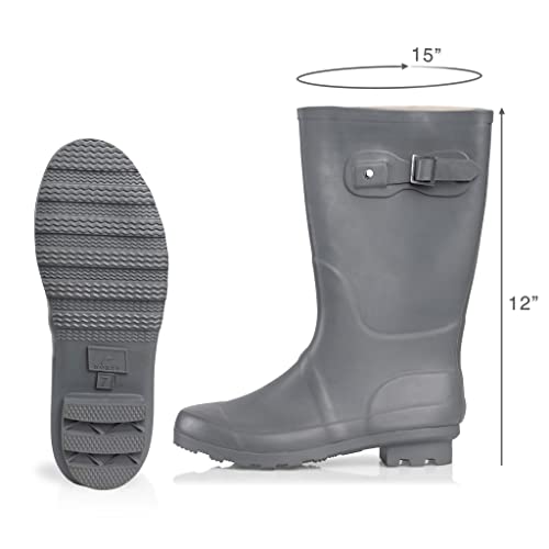 NORTY Waterproof Rain Boots for Women Size 10, Mid Calf Rain Shoes, Slip-Resistant, Comfortable Rainboots, Stylish Outdoor Garden Boots, Matte Charcoal, 11.25" Shaft