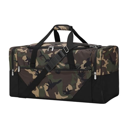 Image of 25 in Large Travel Duffel Bag for Men - 56L Roomy Weekender Bag with Trolley Sleeve (Camo)