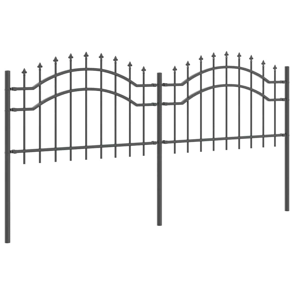 Valla de jardín con punta de lanza de acero y postes horizontales como valla duradera y segura para jardín y hogar con diseño arqueado, valla de metal con recubrimiento en polvo
