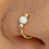 Gold Nose Ring - white Opal piercing Hoop 20 gauge - Tiny Piercings Nose Rings hoop - Opal nose...