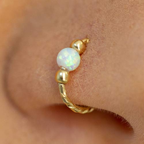 Gold Nose Ring - white Opal piercing Hoop 20 gauge - Tiny Piercings Nose Rings hoop - Opal nose hoops - Thin Nose Hoop - White opal piercing