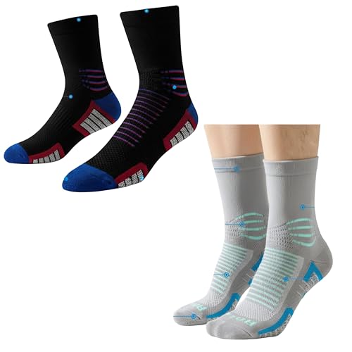 Image of Crew Socks for Women & Men, Black + Grey, Pack of 2